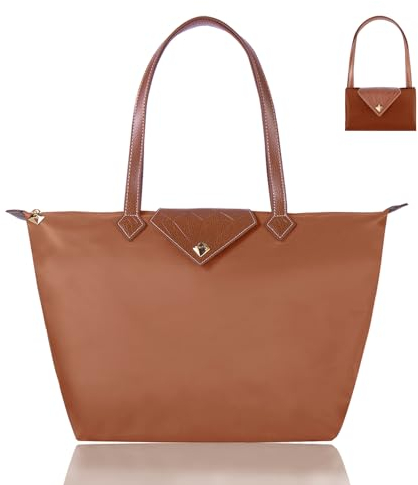 BOJLY Damen-Tragetasche, stilvolle wasserdichte Nylon-Damen-Umhängetasche, faltbar, Strand-Reisetasche für Arbeit, Einkaufen, groß, Rost, Large, Tragetasche