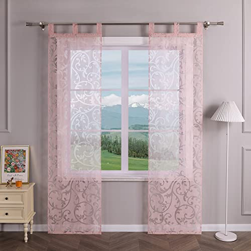Delien 2er Set Schiebevorhänge Ausbrenner mit Ranken Muster Transparente Gardinen Modern Schiebe Flächenvorhänge Wohnzimmer Vorhang Fenster Gardinen Schals mit Schlaufen BxH 57x245cm,Rosa
