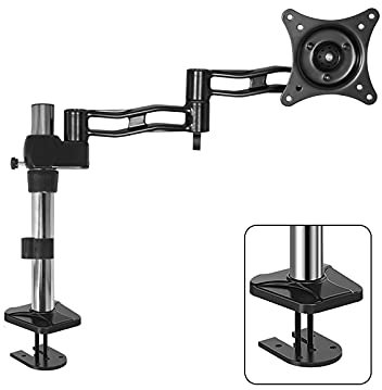 Universal TV Stand, Monitor Arm Single Monitor Stand Arm Adjustable 15-27 Long Arm Monitor Desk Mount Monitor Stand Mount with Clamp and Grommet Kit, VESA Mount 75/100mm Adjustable Monitor Stands