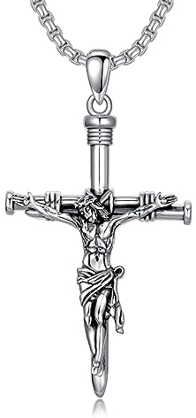 enjoylifecreative Jesus Kreuz Anhänger Kette 925er Sterling Silber Kruzifix Nagel Kreuz Halskette Jesus Religiöser Schmuck Geschenke für Männer Jungen Damen Christlich Katholisch