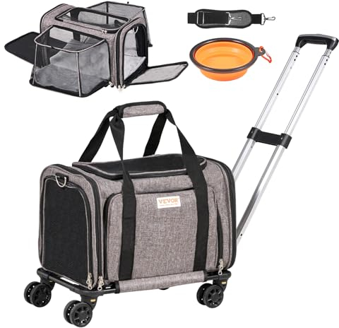 VEVOR Hundetrolley Faltbarer Hunderucksack Max.11,3kg Tragfähigkeit Transporttasche aus 600D Oxford-Stoff Hundewagen mit 4 Rädern Aufbewahrungstaschen Haustier Trolley Ideal für Autoreisen Ausflüge