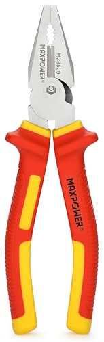 Combination Pliers Insulated, MAXPOWER VDE Insulated Linesman Pliers with Wire Cutters Function 1000V VDE-Tested for Electricians, 200mm (8-Inch)