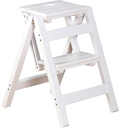 Trittleiter-Stuhl-Kombination, tragbar, Holz, 2 Stufen, Hocker, Milti-Funktion, Sicherheit, Haushalt, Trittleiter, Küche, Garten (B)