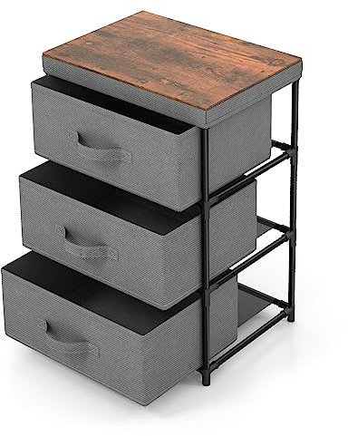 Multigot Chest of Drawers, Fabric Storage Drawer Cabinet with 2/3 Drawers & Wooden Top, Metal Frame Display Sideboard for Bedroom Living Room (Grey, 3-Drawer)