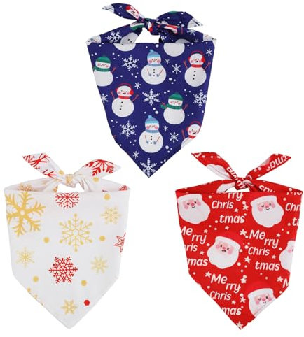3stk Hundehalstuch Weihnachte, Mehrere Größen Feiertags-Hundeschal Haustier-Sabber-Lätzchen für Kleine Mittelgroße und Große Hundekatzen (Schneemann, Schneeflocke, Weihnachtsmann)