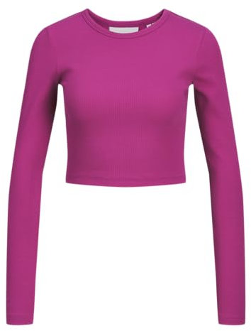 JJXX Jxfeline Str LS Rib tee Jrs Noos Camiseta de Manga Larga, Fucsia Red, S para Mujer