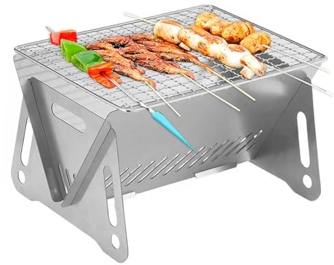 Braciere da Giardino Portatile con Griglia, Braciere da Esterno in Acciaio Inossidabile, Braciere Pieghevole da Campeggio con Borsa per Picnic Giardino Campeggio Spiaggia Viaggio, 22 * 16 * 12CM