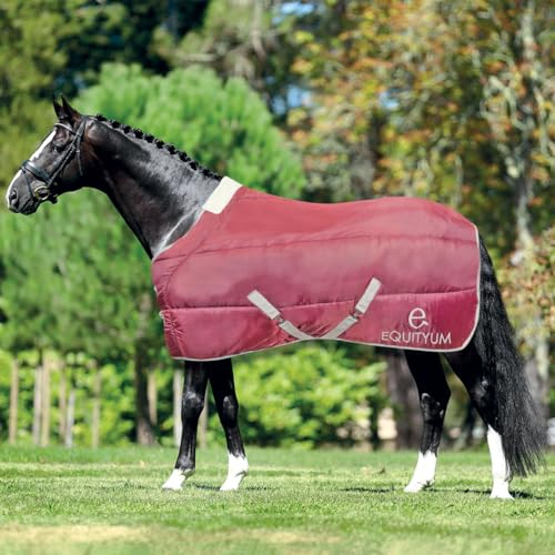 Coperta Box Equityum Camellia 300gr, Coperta di Ottima Fattura, Utile per Proteggere il Cavallo dagli Sbalzi di Temperatura (135 cm, Bordeaux)