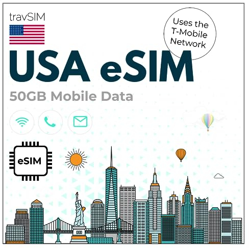 travSIM USA eSIM | T-Mobile Netz | Unbegrenzte Daten, Anrufe & Texte in den USA | eSIM für USA funktioniert auf eSIM kompatiblen iOS & Android Geräten | USA eSIM 14 Tage