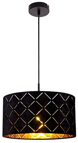 Globo Pendellampe Pendelleuchte Hängelampe Hängeleuchte Schirmleuchte Wohnzimmerlampe, Samt schwarz gold, 1x E27 Fassung, DxH 38x120cm