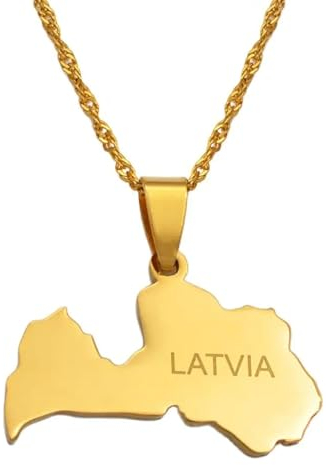 Halsketten Mit Kartenanhänger, Lettland, Halskette Mit Kartenanhänger Für Gelb/Weiß, Latvijas Republika, Karten, Schmuck, Freundschaftshalskette Für Damen Und Herren, Schmuck, Urlaub, Party, Ges