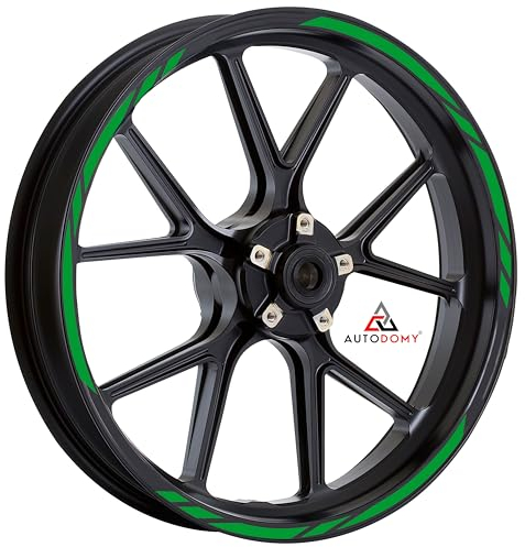 Autodomy Motorrad Felgenaufkleber Komplettset | Felgenrandaufkleber für 2 Räder 15 bis 19 Zoll | Felgen Aufkleber Motorrad Tuning | Felgenaufkleber Motorrad | Motorradzubehör | Racing Design (Grün)