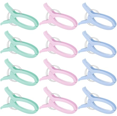 Yousoontic Jumbo-Quilt-Klemmen, Strandtuch-Clips, Deckenkleidernadel, Kunststoff, Quilt-Klemmen, extra große Clips zum Nähen, Basteln, Stoffkleidung, Kreuzfahrt, Urlaub, 3 Farben, 12 Stück