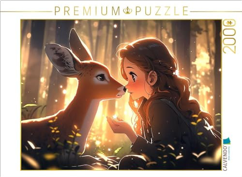 CALVENDO Puzzle Manga Illustration - Mädchen mit REH im Wald | 2000 Teile Lege-Größe 90 x 67 cm Foto-Puzzle für glückliche Stunden