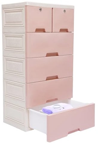 chennnls Tour de rangement en plastique, meuble de rangement avec 6 tiroirs et 4 roues, meuble de rangement moderne, pour salon, chambre à coucher, 50 x 30 x 120 cm (l x P x H) - Rose