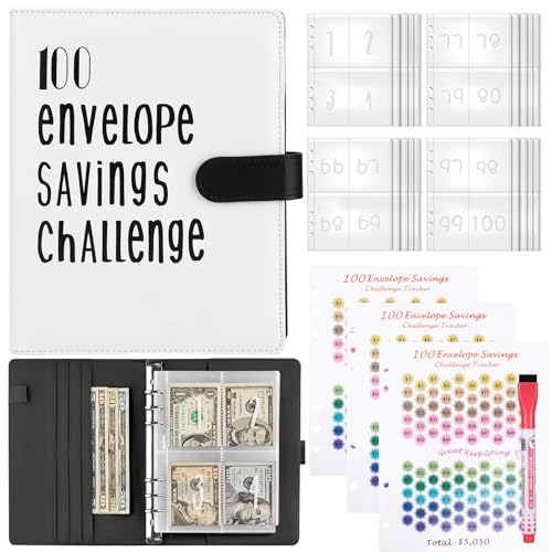 Budget Planner Deutsch, Sparbuch für Geld Sparen Mappe mit 100 Briefumschläge A5 Sparchallenge Budgetplaner, Geld Organizer für Bargeld mit 25 Rasterkarten für Familien und Schulen Sparen 5050€
