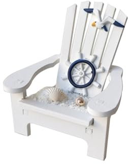 Wisafory Mini Strandstuhl Holz Strandkorb Deko Liegestuhl Miniatur Ornament Puppenhaus Garten Ministuhl Strand Stuhl Maritime Dekoration Mikrolandschaft Zubehör Steuermann