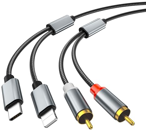 Cavo RCA per telefono, cavo da 2 RCA a jack da da USB tipo C a 2 RCA (cavo 2 in 1 RCA) per telefono Tablet PC, Pod, amplificatore, altoparlante compatibile con Lightning(1.15M)