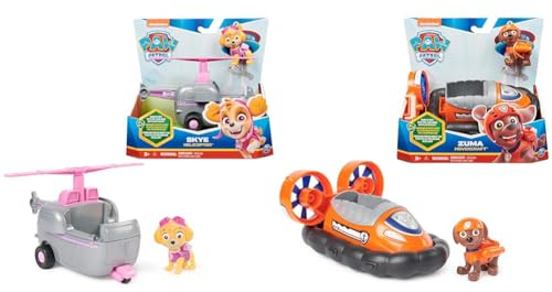 PAW PATROL, Helikopter mit Skye-Figur & Luftkissenboot mit Zuma-Figur (Sustainable Basic Vehicle/Basis Fahrzeug), Spielzeug für Kinder ab 3 Jahren