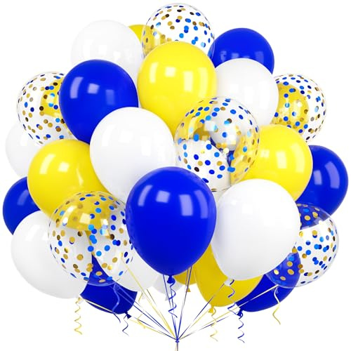 Luftballons Blau Gelb, Ousuga 60 Stück 12 Zoll Weiße Dunkelblau Gelbe Konfetti Latex Helium Ballon Set für Jungen Mädchen Kinder Geburtstag Hochzeit Babyparty Jahrestag Verlobung Party Dekoration