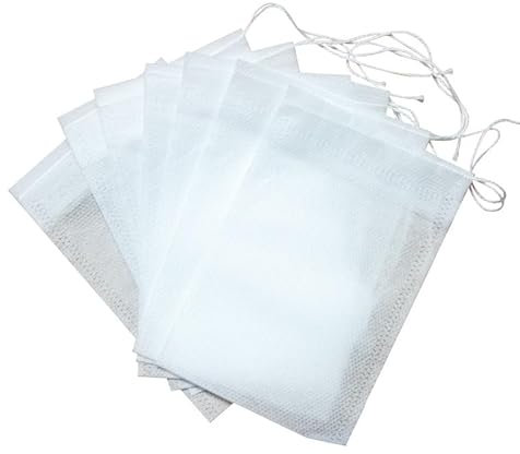 Wisafory 100 Stück Kordelzug Teebeutel Losen Tee Teefilter Beutel Teebeutel Drawstring Siegel Wiederverwendbare Tee Filter Beutel für Losen Tee Kaffee Kräuter Filter Gewürze(Weiß) 12 * 14cm
