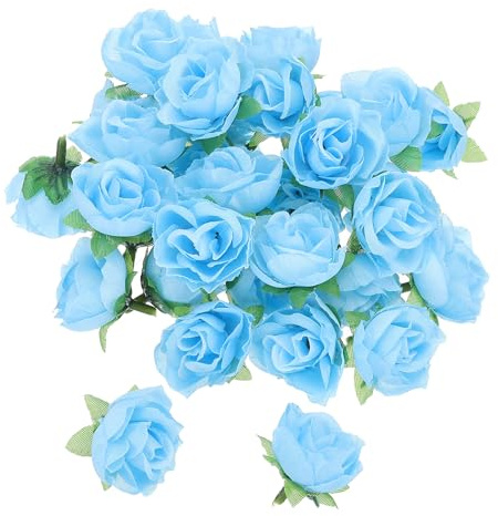 PATIKIL Fleurs Artificielles Mini Roses en Vrac 1,2 Pouces, 50 Pièces Têtes de Fleurs en Tissu de Soie pour Mariages Artisanat Décoration Maison Fête, Bleu Ciel