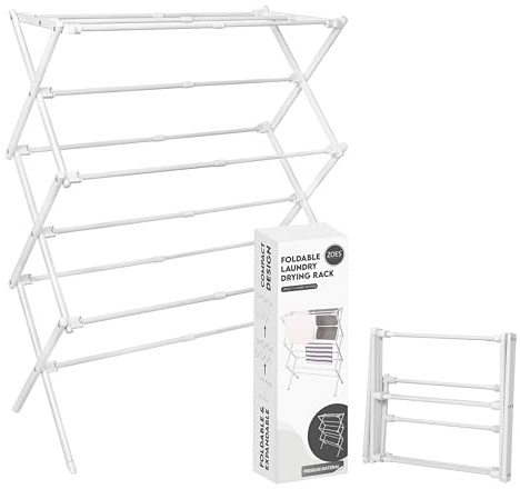 ZOES HOMEWARE 2026 Enhanced Clothes Drying Rack | Foldable Drying Rack Clothing for Laundry | Small Collapsible Portable Dryers for Laundry | Use for Indoor & Outdoor | White 37.5x29x12