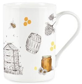 Purely Home Honey Bees & Beehives Mug - Golden Yellow Bumblees & Honeycomb Gift/Present - White Bone China Tea/Coffee Drinks Cup