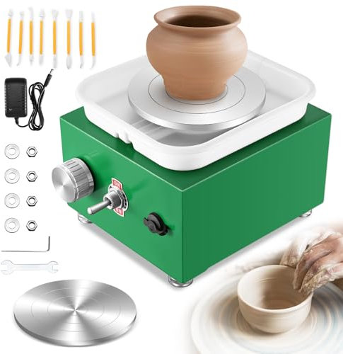 Tornio per Ceramica, Kooeuru Tornio per Argilla 2000 giri/min Velocità Regolabile con Piastre da 10/6,5 cm, Strumenti di Modellatura e Vasca Rimovibile, Tornio Ceramica per Bambini e Adulti, Verde
