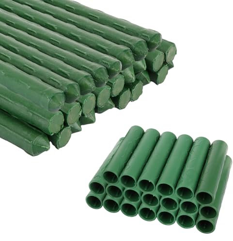 YOUNTHYE 40Pcs Garden Stakes, 11mm x 40cm Green Garden Plant Stakes Plastic Coated Steel Tube Plant Support Sticks with Connector, for Flowers, Vegetable, Plants