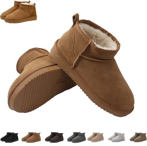 Snrtevu Wolkis 2.0 Damen Winter Stiefeletten, Extra Mini Boots Mit Fell Gefüttert, Warme Außen-Ankle Boots (Braun, 40)