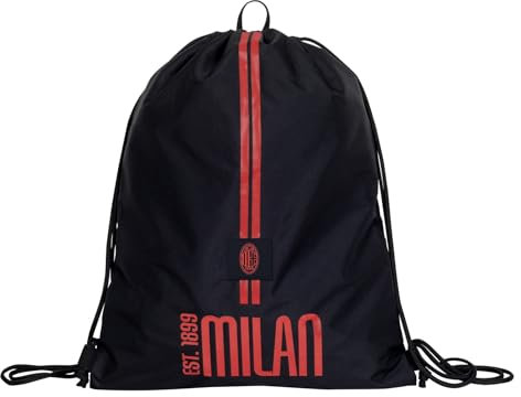 Milan Sacca Zaino Scuola, Rosso Nero, Apertura con Coulisse, Scuola e Tempo Libero, Bambini e Ragazzi