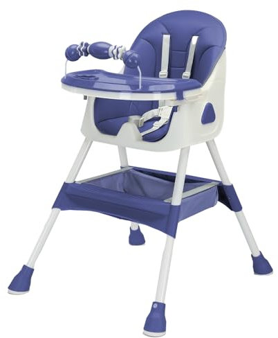 UBRAVOO 3-in-1 Baby HighChair, Foldable Portable Baby Dining Chairs Eat & Play Convertible High Chair with Double-Layer Dinner Plate and Toy Rack(Blue)