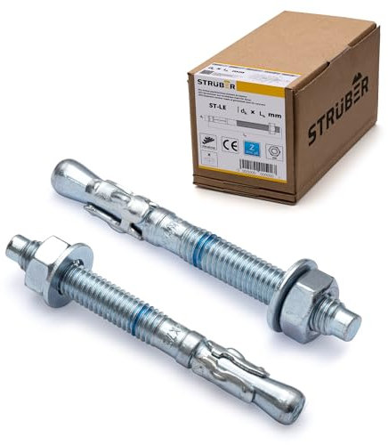STRÜBER Ancrage galvanisé pour charges lourdes (M12 x 160 mm / 50 pièces) - Boulons d'ancrage de qualité industrielle - Chevilles d'ancrage - Ancrages en acier