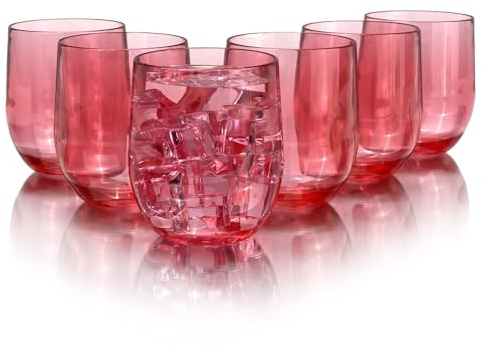 Yanglonghui Set of 6 Acrylic Drinkware - 20 Ounce Plastic Wine Glasses, Shatterproof and Stackable, BPA Free, Dishwasher Safe, Reusable Cups for Parties and Poolside Use with (Red, 15 Ounce)