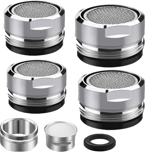 EXQUIMA 4 PCS Tap Filter, Stainless Steel Faucet Aerator with Brushed Finish, 24MM M24x1 Thread, Easy to Install, Saves Water & Reduces Noise