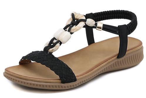 Allbestop Sandales Fille,Nus Pieds Femme et Nu-Pieds Nu Été Chaussure Compensee Tong pour Plage/Ville(Le noir,40)