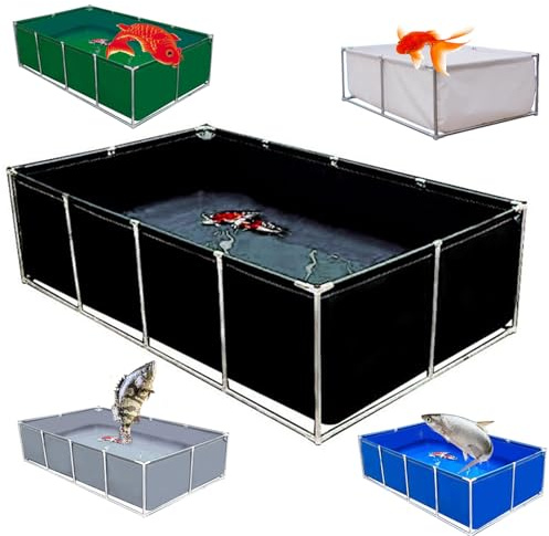 Moubhjd Aquarium Pool with Drain Valve, PVC Canvas Fish Pond with Steel Frame for Koi Fish & Turtles Swimming, Temporary Aquaculture Water Tank Cistern for Outdoor Use