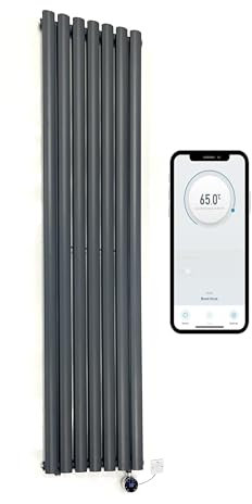 Greened House WiFi Smart Electric Radiator Oval Tube Single Panel Vertical Tall Column Radiator 7 Day Programmable Timer App Compatibility (Anthracite, 1800 x 480)