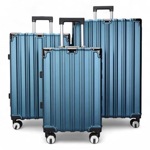 Infinity Leather Koffer Trolley Handgepäck Handgepäck Hartschale PC Reisetasche Leichtgewicht mit langlebigen 4 Spinner-Rädern (Blue, 3 Pcs Set)