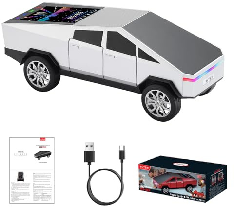 Altavoz portátil WS-580 con Bluetooth, réplica de camioneta, con Pantalla, Sonido HD, emparejamiento TWS, Radio FM, micrófono Integrado para Llamadas Manos Libres y luz LED para Fiestas. (Plateado)