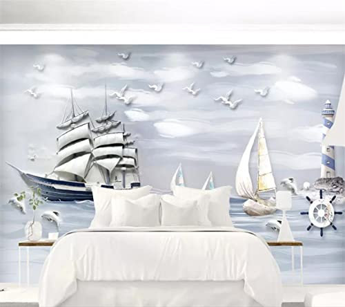 FYRHLH 3D Wallpaper Mural Ocean Sailboat Wall Poster Art Photo Wallpaper Non-Woven 3D Effect Wallpaper Mural Poster Decoration for Bedroom Living Room Corridor 200cm×140cm