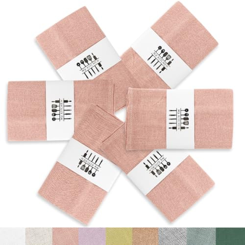 6er Set Stoffservietten Leinenservietten, Nachhaltige Leinen Servietten Stoff, Leinen-Baumwolle Stoffservietten Abwaschbare Servietten Tischdekoration für Hochzeit Party Küche Familie (Sakura Rosa)