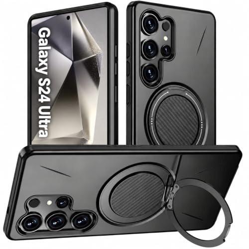 Vanki für Samsung Galaxy S24 Ultra Hülle Kompatibel mit Mag-Safe Samsung S24 Ultra handyhülle Magnetisch mit 360 Grad Ring Ständer S24U Schutzhülle aus flexiblem TPU und PC Doppelschutz (Schwarz)