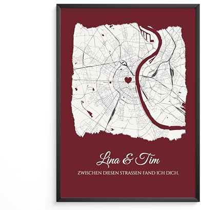 Personalisiertes Poster & Wandbild, Personalisierte Stadtkarte, Personalisierte Geschenke, Wanddekoration, Geschenkidee, Anpassbares Poster mit optionalem Rahmen, Größe A4/A3 (Design 1)