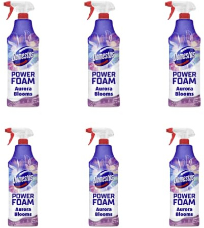 Domestos Power Foam Aurora Blooms Winter Edition 650ml Antibacterial Bathroom & Toilet Cleaner Spray Powerful Foam Action & Floral Fragrance Assorted Packs (Pack of 6)