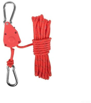 Yhenlovtt Spanner, Zeltseil, Nylon mit Riemenscheibe, Edelstahl-Karabinerhaken, 4 m, anpassbares Seil für Camping, Markise, Baldachin und Stahl-Hebebügel, Rot