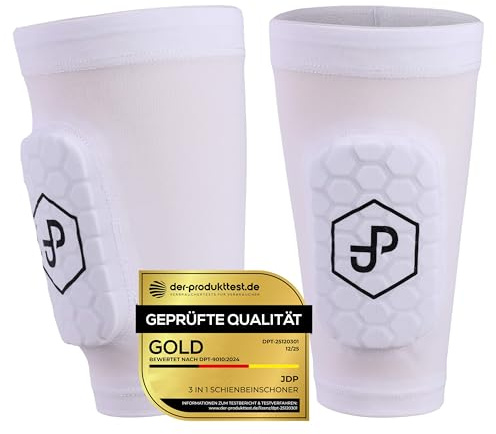 JDP 3in1 Schienbeinschoner mit integriertem Schutzpad, Premium Fußball Schienbeinschoner, Schienbein Schoner inkl. Fußballstutzen und schützendem Pad, Fußballschoner Fussball Herren Frauen Kinder