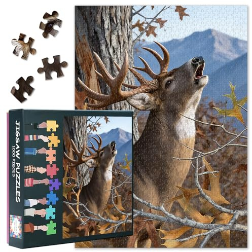 1000 Teile Puzzle für Erwachsene, Puzzle für Erwachsene 1000 Teile mit Motiv rufender Hirsch im Wald, Hirsch und Wald Dekor für Erwachsene - 70x50 cm