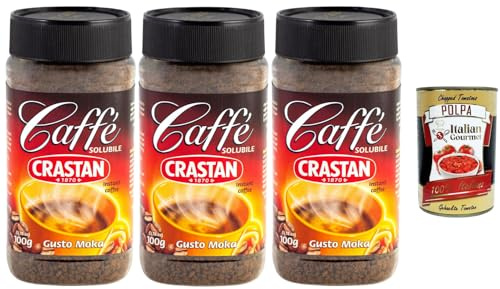Italian Gourmet 3x Instantkaffee löslich 100 g – Mokka Geschmack Kaffeegranulat, italienischer Caffè Solubile, Vorratspack für Büro & Zuhause – inklusive Tomaten Polpa Dose + Italian Gourmet Polpa